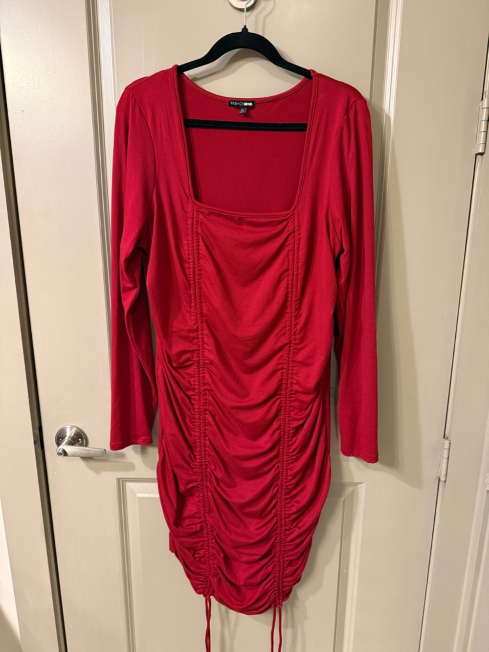Fashion Nova Red Ruched Long-Sleeve Mini Dress - 2X